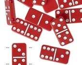 Domino Pendant Red with White, Acrylic, Double drilled on side, Set of 6 Domino Beads, DOM001