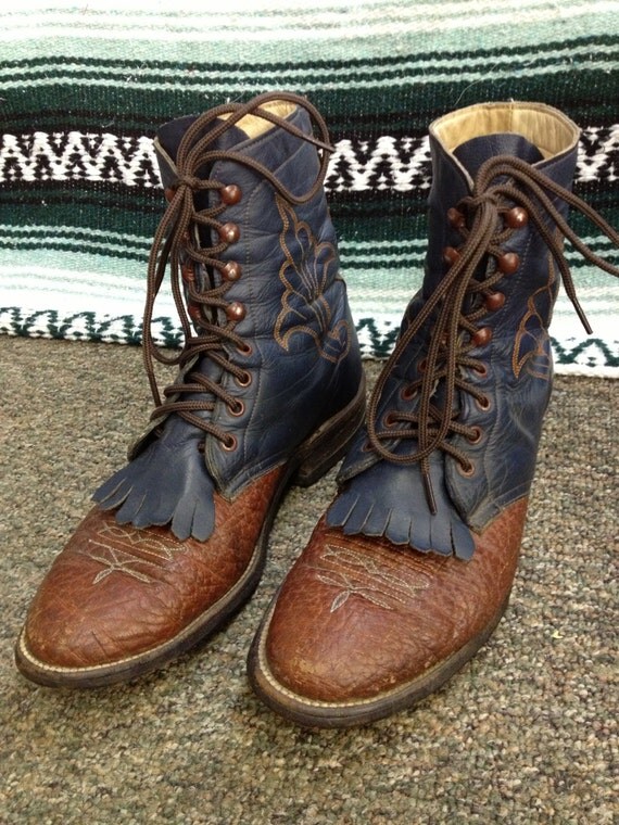 Men's Vintage Lace Up Mexican Leather Boots Size 8 D