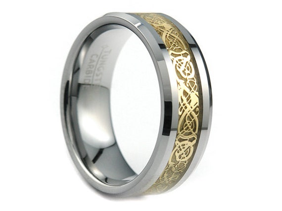 Celtic  ring inlay Ring,Gold  wedding Wedding Dragon gold  band celtic Inlay, Dragon Gold Inlay,Celtic dragon Design