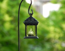 Miniature Lantern for fairy garden accessories - one square black - terrarium accessory - miniature garden supply handmade