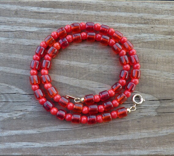 Bead Necklace - Vintage Czech Glass Beads - 'Turkish Red'