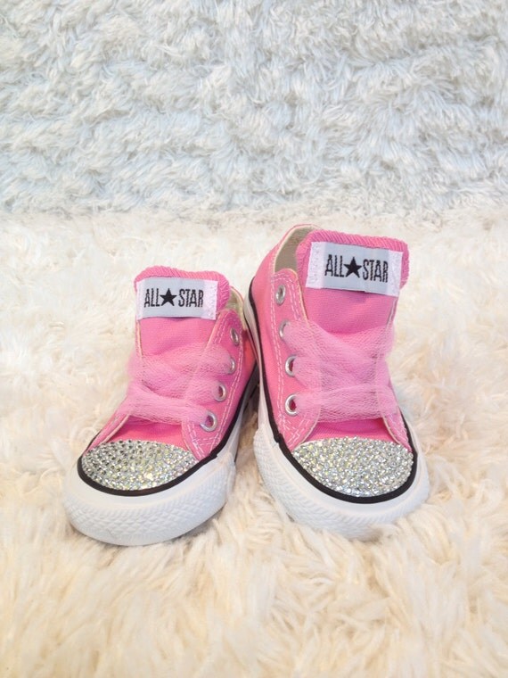 Adorable bling'd out pink converse shoes with by GirlyGlamFairy