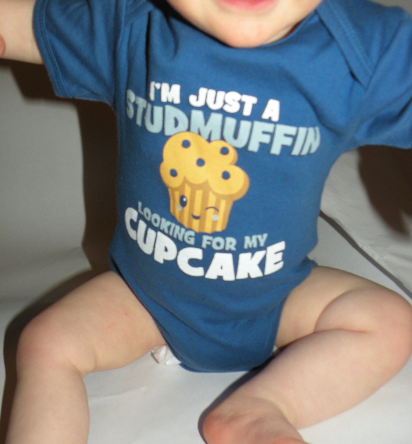 Baby Boy Funny Onesie and Hat/ blue onesie by LittleGraceBowtique
