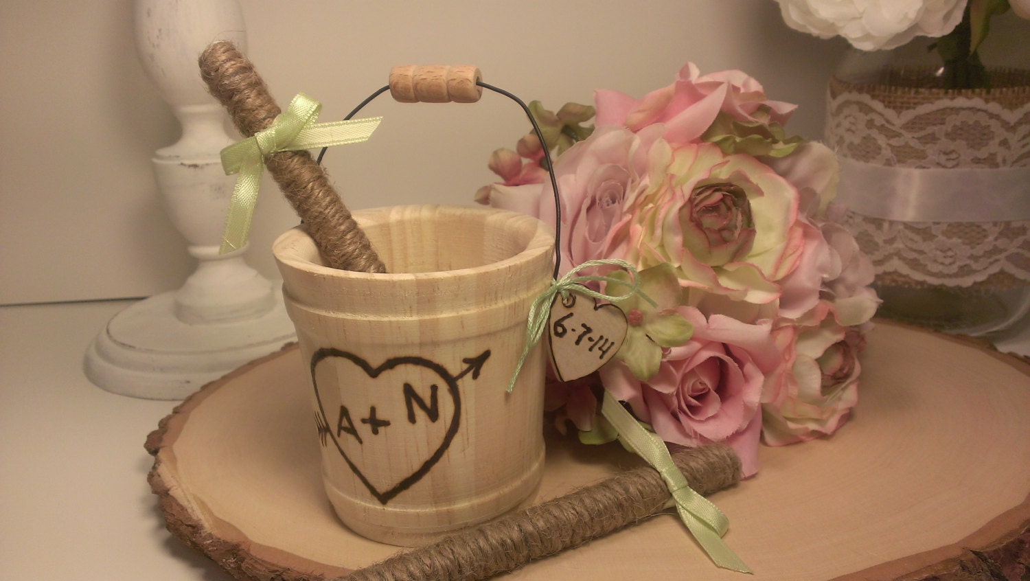 rustic wedding pen holder and 2 pens custom colors burlap