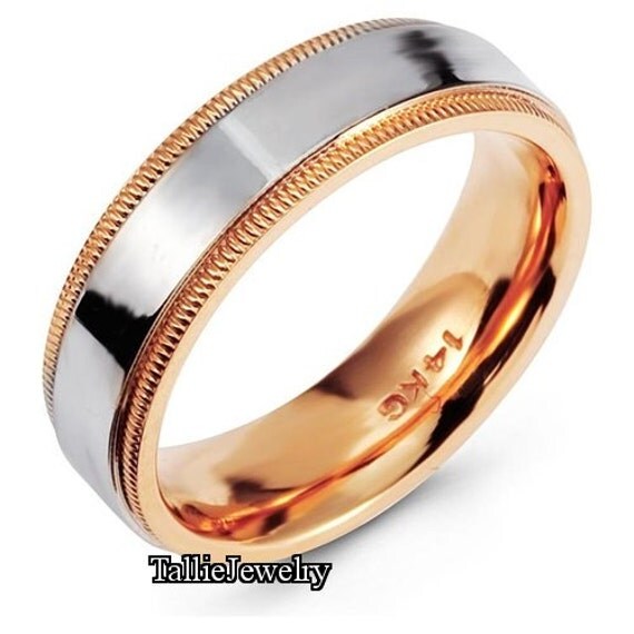 Mens 10K White and Rose Gold Wedding Band Ring 6MM Wide Sizes 4-12 ...