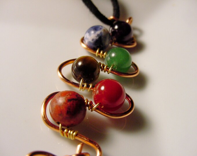 7 Chakra Pendant Copper Wire Wrapped, Semi Precious Gemstones, Balance, Harmonize Energy Centers, Reiki Jewelry, Yoga Jewelry, Gift Idea