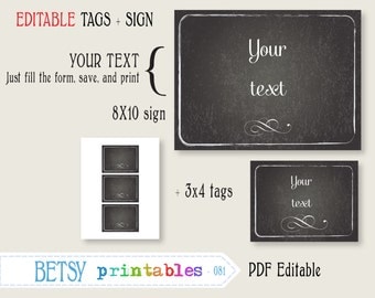 Editable chalkboard sign and tags, printable digital sign - INSTANT DOWNLOAD 081
