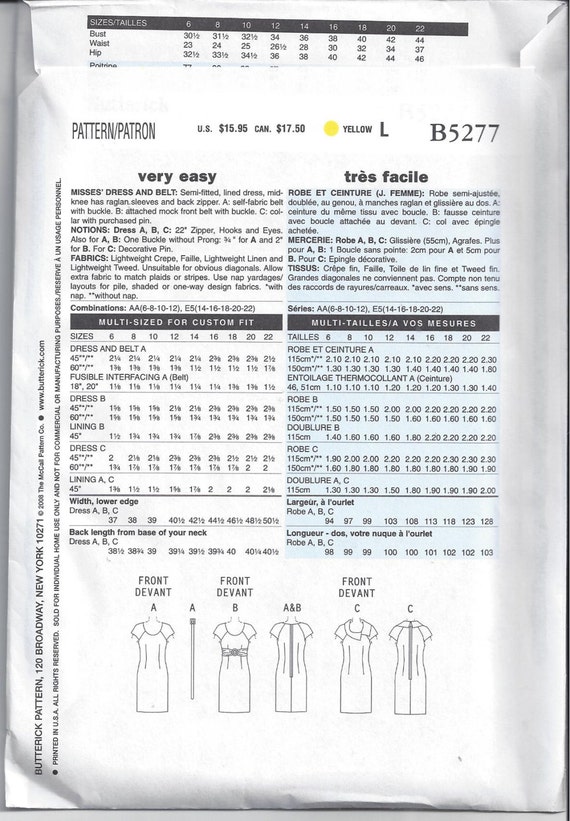 Butterick 5277 Pattern for Misses' Dress in 3 Styles 2