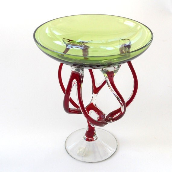 Art Glass Compote Bowl by JOZEFINA KROSNO POLAND by LiliBVintage
