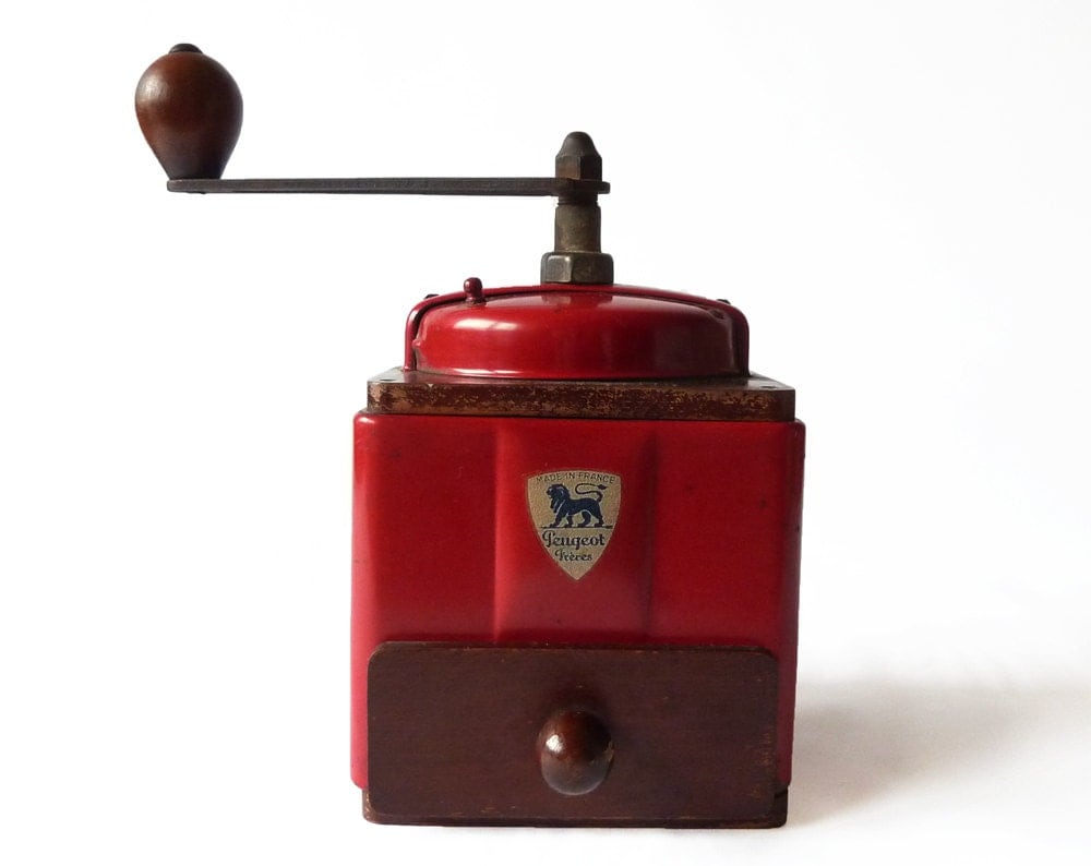 Beautiful French Vintage Peugeot Red Coffee Mill Grinder