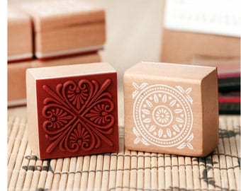 Korean wooden wood square decoden rubber Stamp Set stamp up stampin up- 6 Pcs in 6 different Decorative pattern