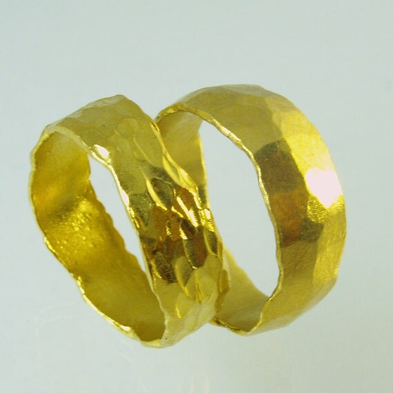 Set of Pure Solid gold wedding bands, 24 Karat solid gold ring,100% ...