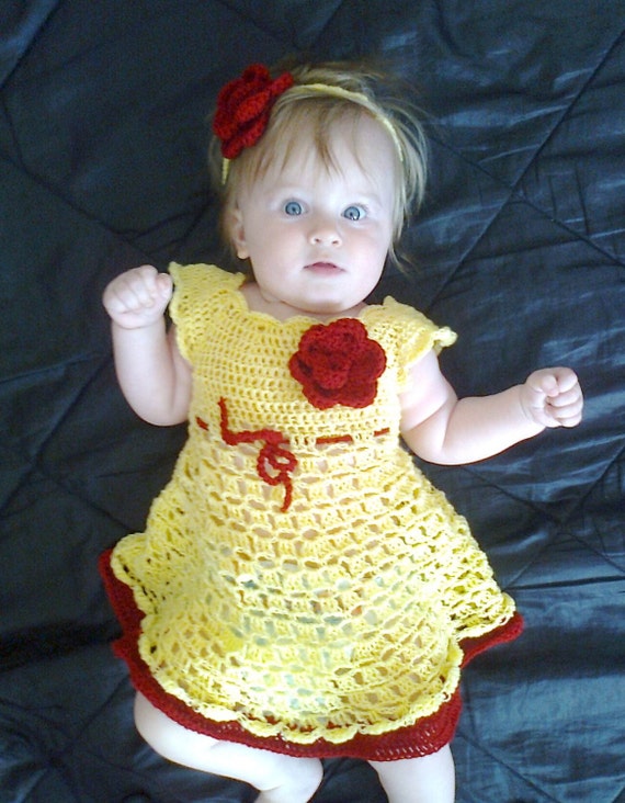 crochet baby dress yellow baby dress baby clothes by paintcrochet