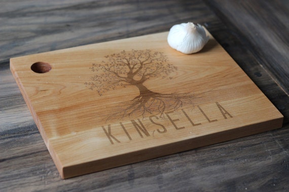 16" x 11" Custom Engraved Wood Cutting Boards - Unique Design With Tree & Name