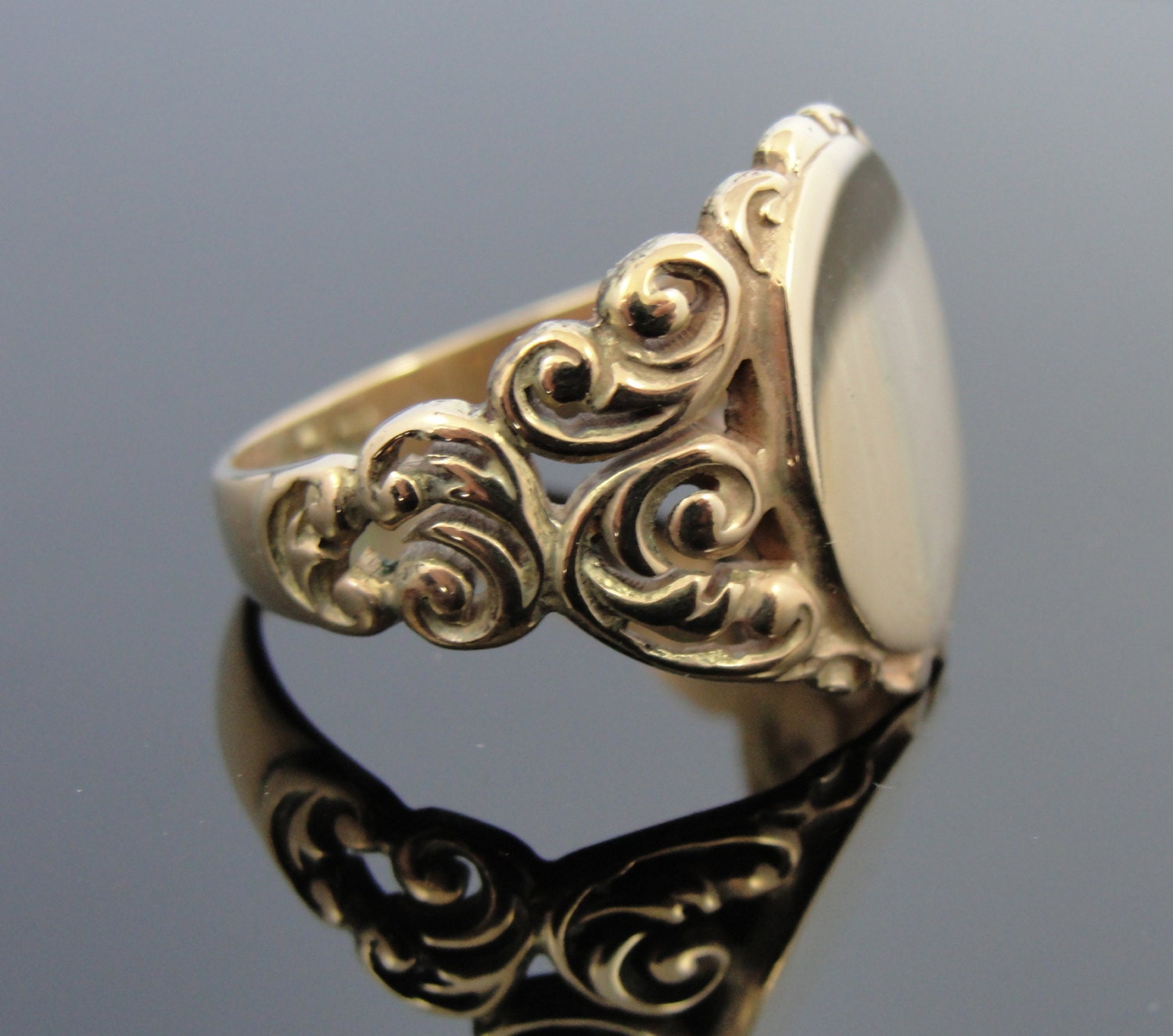 Ornate Carved Victorian Signet Ring In Gold Very Fine