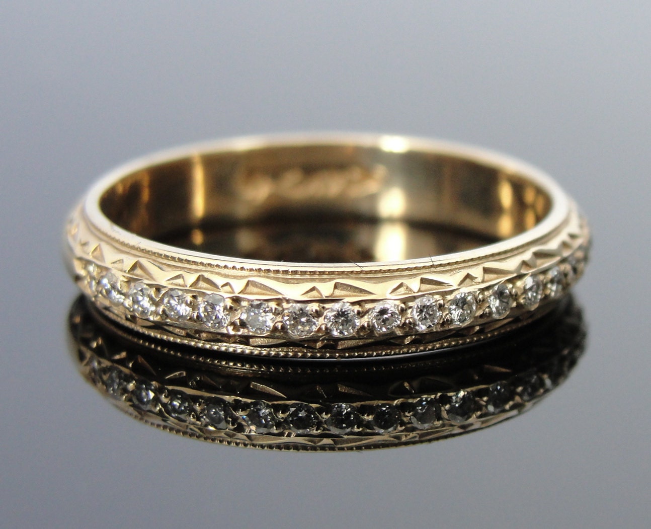 Decorative Carved Edge Wedding Band with Fine by MSJewelers