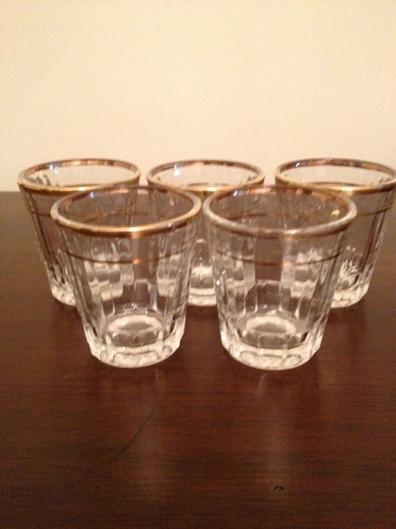 5 Vintage Shot Glasses with Gold Rim by SchmitysVintageBooty