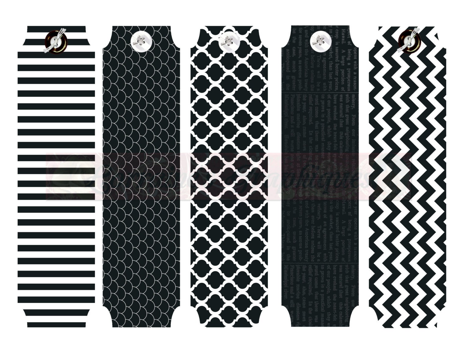 Black and White Digital Bookmarks Journal by LorrainesGraphiques