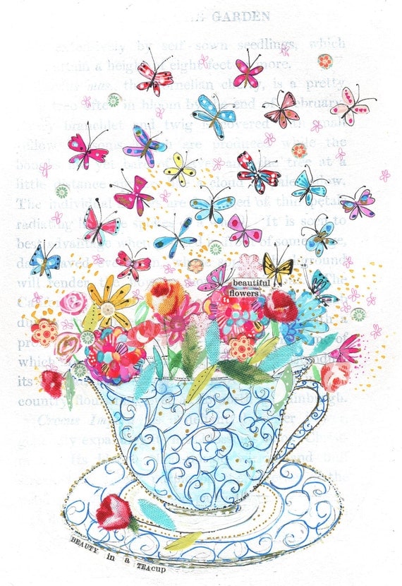 Beauty in a Teacup - kitchen wall art, home decor, Kids Wall Decor - A4 print