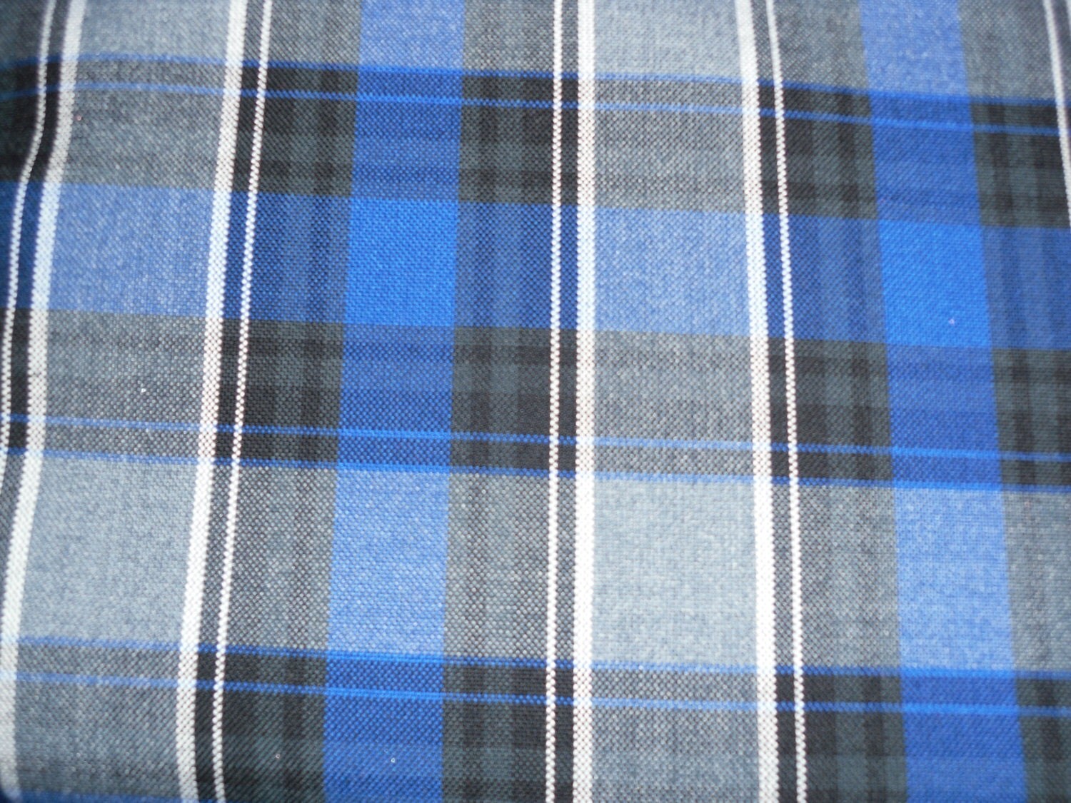 Tartan plaid fabric blue11 blue grey white