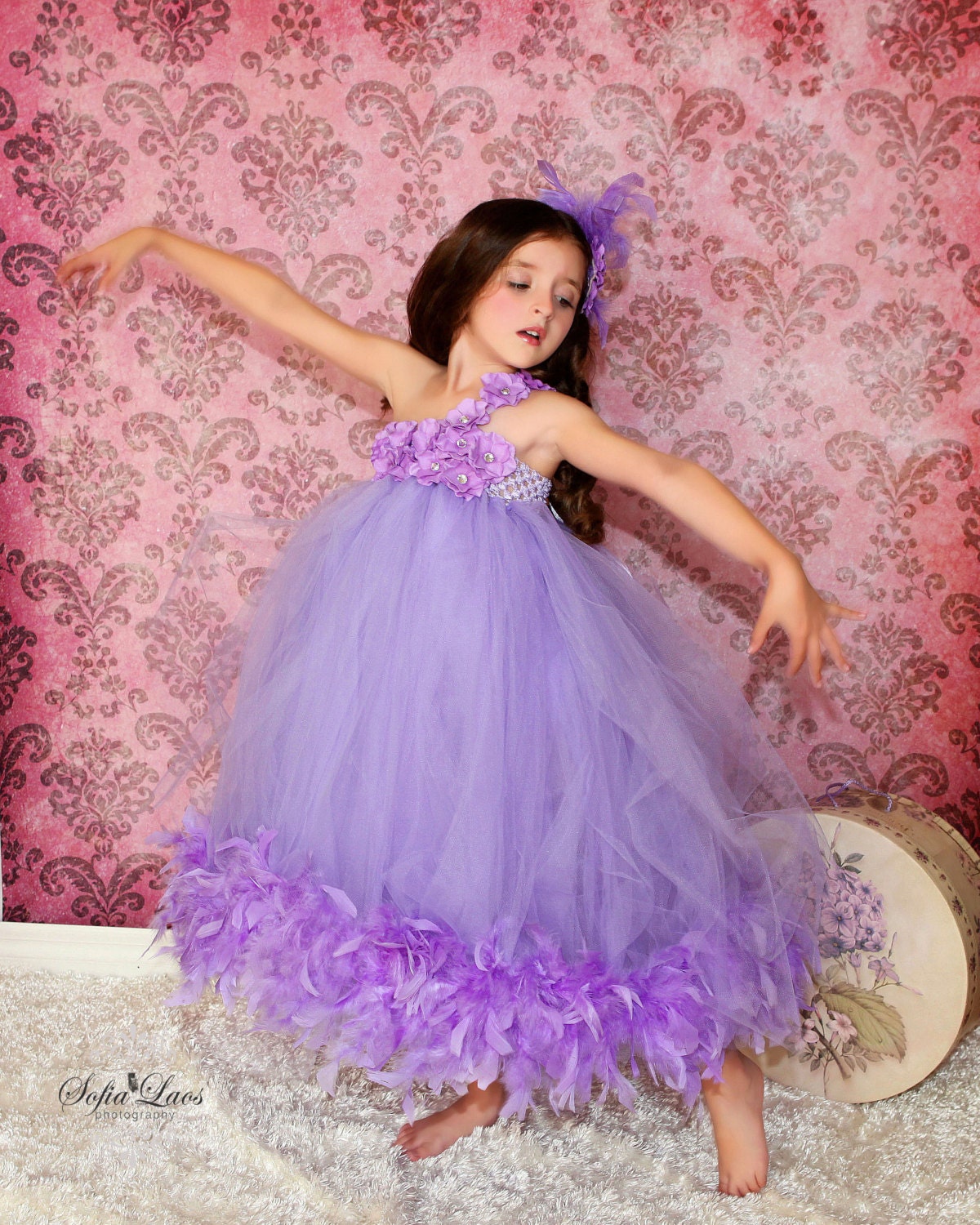 Divine Couture Luxury Lilac Little Girls Tutu Feather Dress