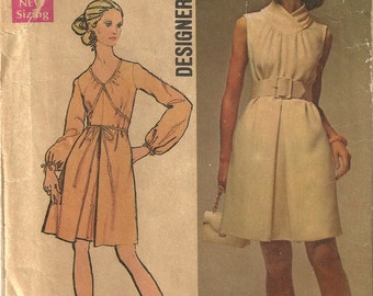 Simplicity 8648 Vintage Grecian Style Dress Sewing Pattern Designer Fashion Retro Mod Hip 1960s Misses Size 10 Bust 32 1/2