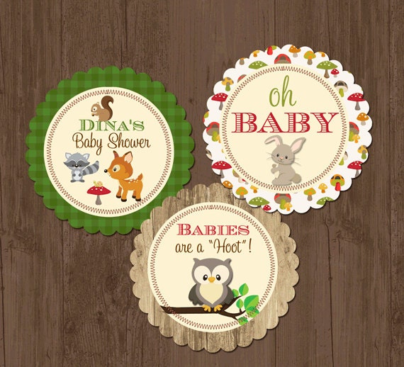 Woodland Animals Baby Shower Party Rounds Cupcake Toppers- Printable Il_570xn