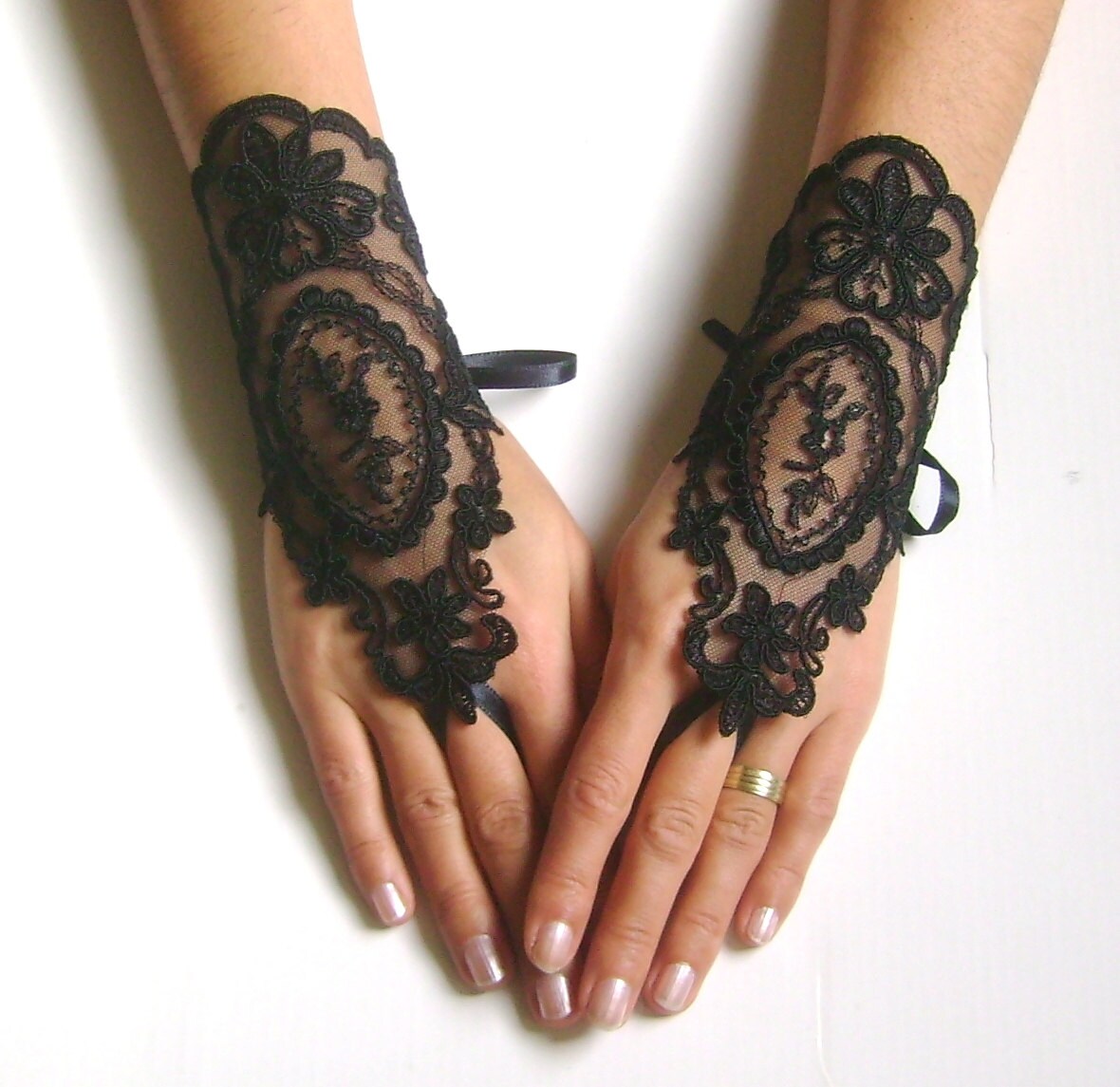 Black Wedding gloves french lace gloves bridal gloves lace