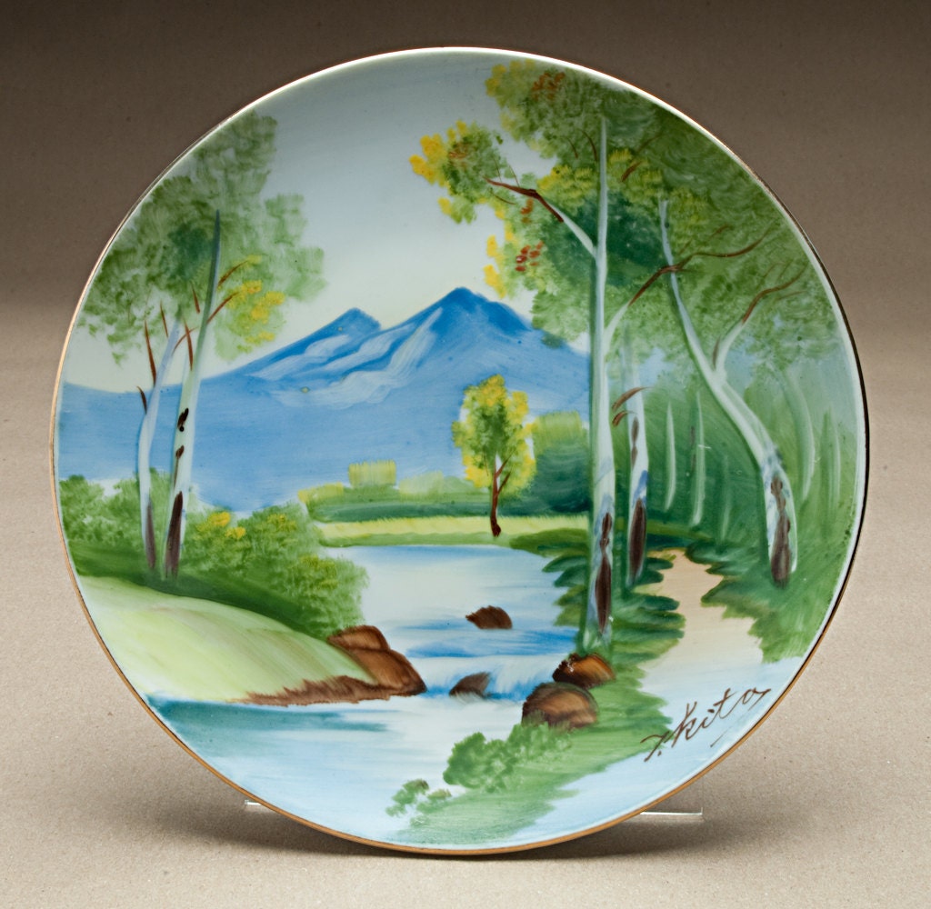 Vintage hand painted 4 Japan plates by by KitchenStuffandSuch