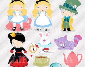 Wonderland Digital Clipart / Alice Tea Party Digital Clipart for Personal and Commercial Use / INSTANT DOWNLOAD