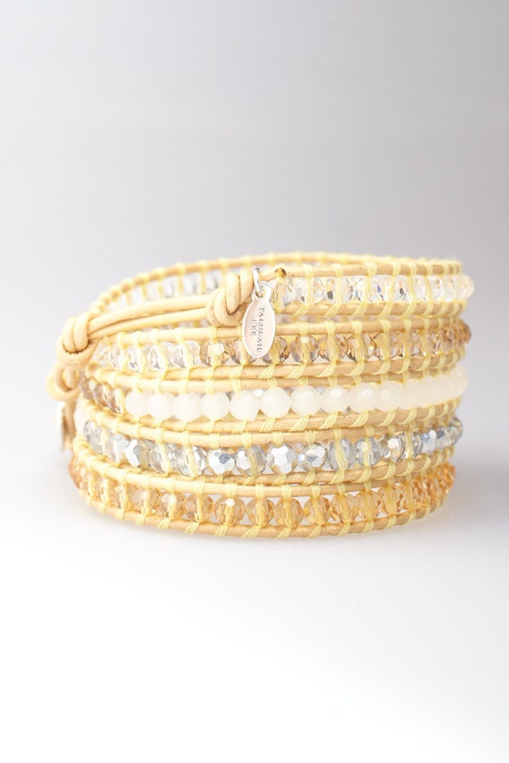 SALE 50 Yellow Wrap Bracelet Crystal Yellow Taupe by TalulahLee