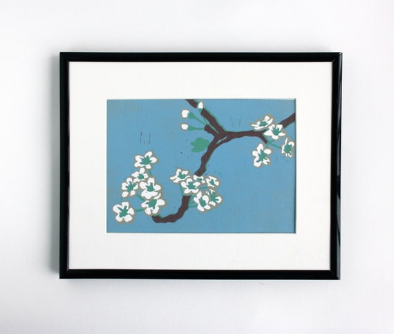 Linocut Print. Spring Cherry Blossom. by TheLinoPrintShop