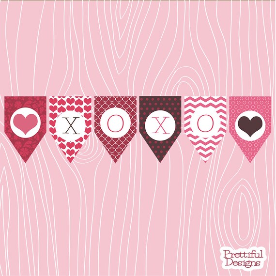 Xoxo Printable Banner | xoxo printable valentine heart banner instant download by Xoxo Printable Banner | xoxo printable valentine heart banner instant download by