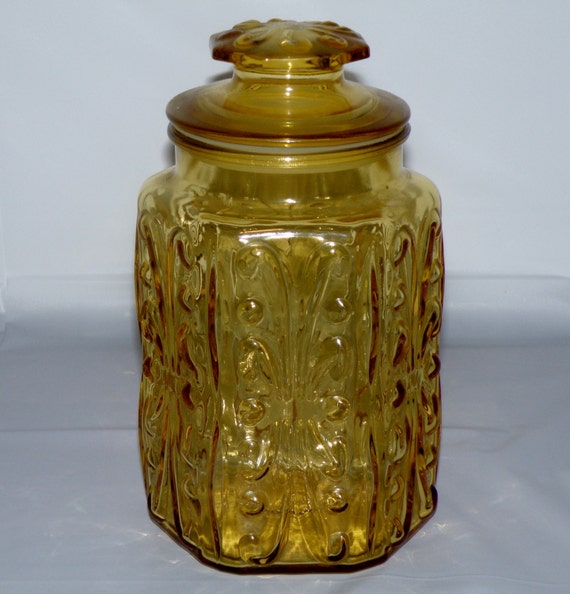 Items similar to Vintage Amber Glass Canister on Etsy