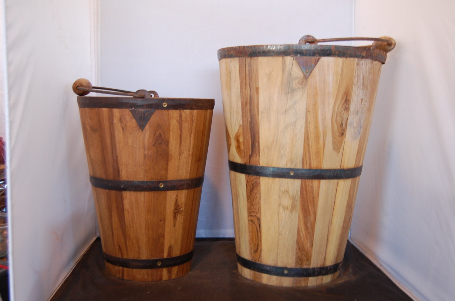 Set of 2 Large and Medium Buckets Vintage Wood by iCandyProducts