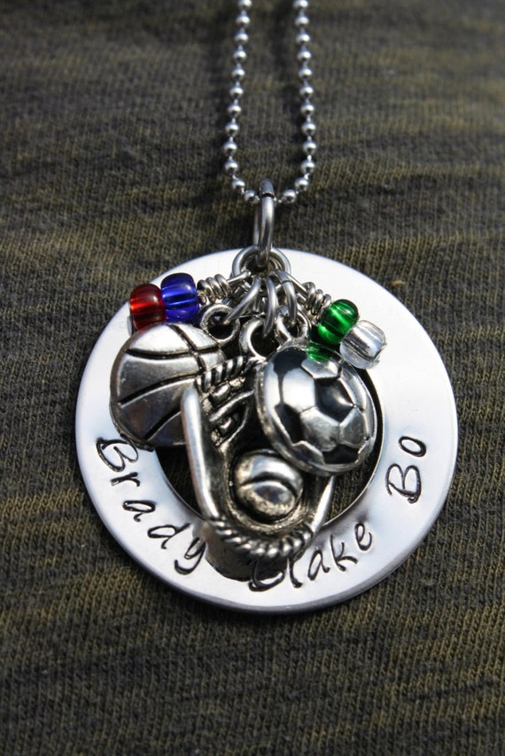 Items similar to Handstamped Personalized Sport mom necklace on Etsy