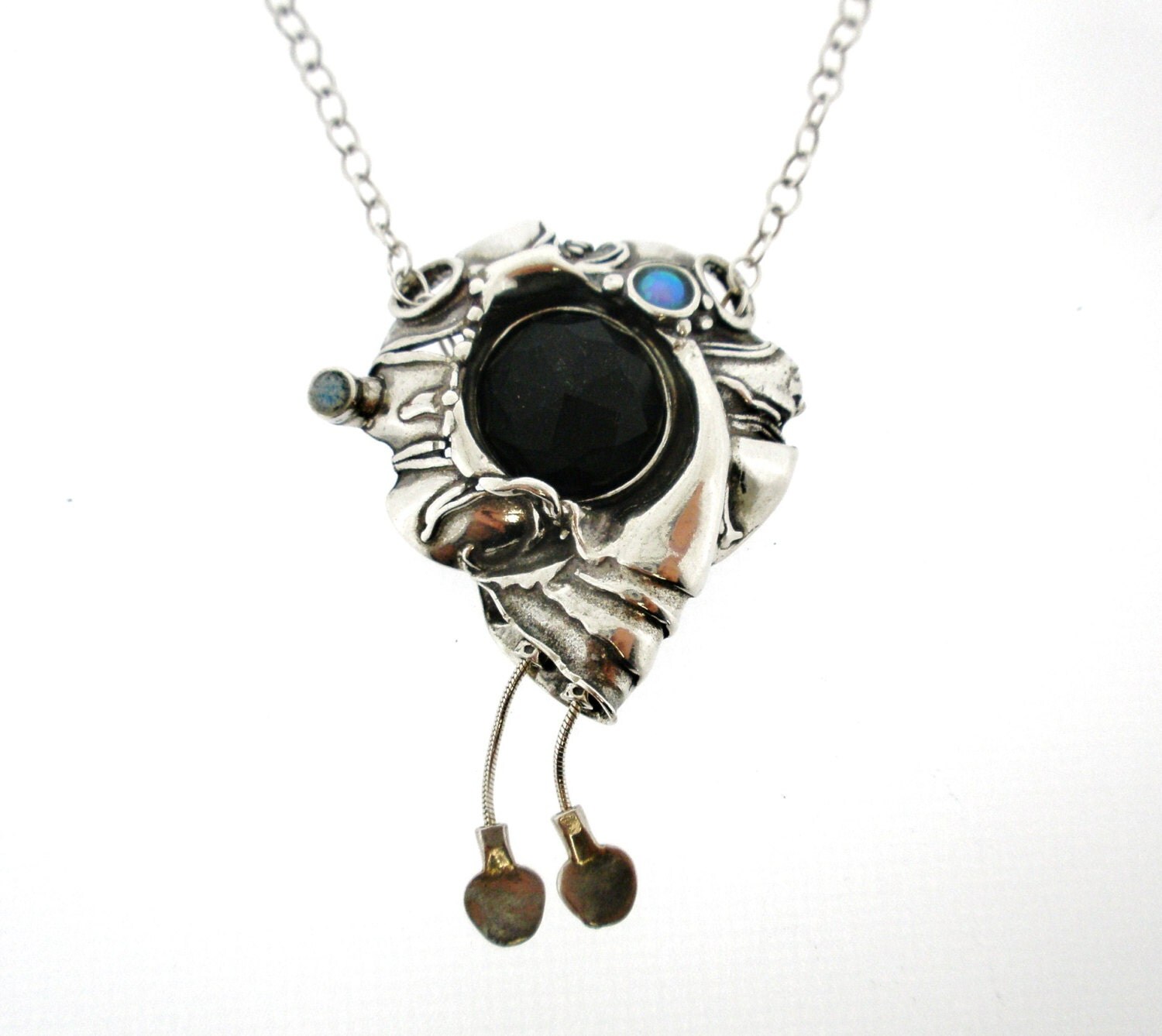 Opal and Onyx Necklace Sterling Silver Necklace Pendant