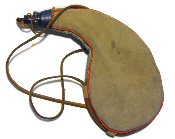 Vintage Leather Suede Army Water Canteen Pouch