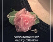 Handmade Buttonhole - Funky Modern Fabric Handmade Flower With Burlap Fabric Leaves