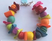 Handmade Wood Beaded and Fabric Bracelet