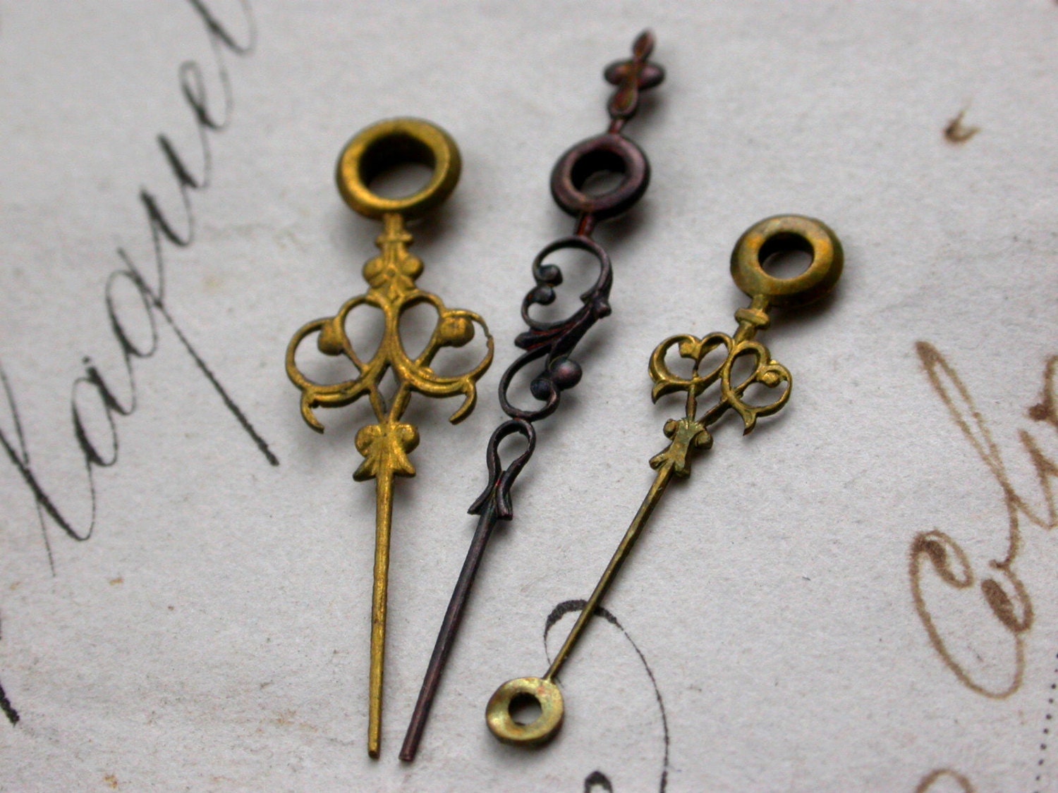 French antique 6pcs pocket watch hands solid brass ornate