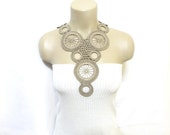 Handmade Cotton Lace Collar, necklace- Brown- Light brown- Woman Accessories- Geometric- Circle - Woman Applique - OOAK