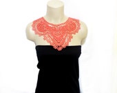 Handmade Cotton Lace Collar, necklace - Rustic-  Woman Accessories - Salmon, red Color - Woman Applique - OOAK
