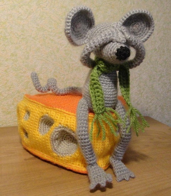 10% discount with coupon code Mouse and Cheese soft toy Hand crochet Stuffed Animals Amigurumi. Made to order.