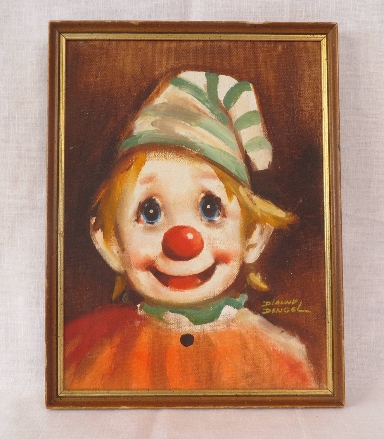 Vintage Signed Clown Painting by Dianne Dengel Original