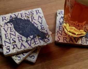 Ravens Natural Stone Coaster Set (4), Baltimore Ravens, Beer Coaster, Wine Coaster
