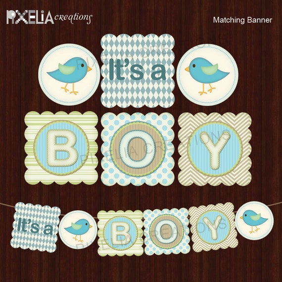 Printable blue little birds baby shower for baby boy Il_570xn