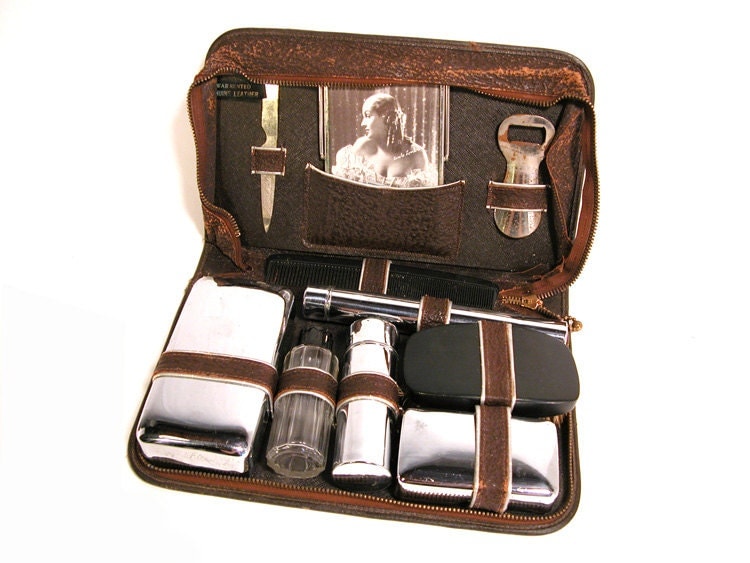 mens leather shaving kit travel case