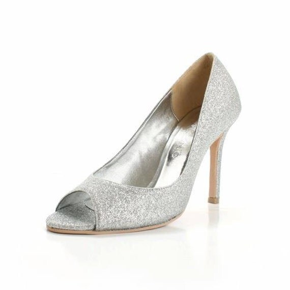Items similar to Silver Glittering High Heels. Glitter Wedding Shoes ...