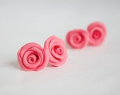 Polymer clay coral pink roses earrings